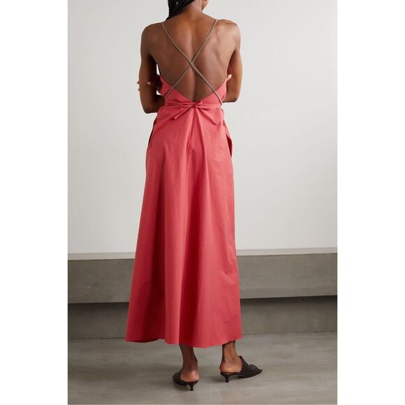 BRUNELLO CUCINELLI Poplin Maxi Dress With Monili Strap Detail In Red XS $4295 - Picture 3 of 13